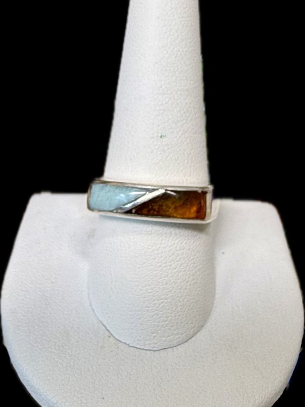 925 Larimar and Amber inlay ring